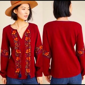 Anthropologie Kyra waffle knit embroidered top size xs